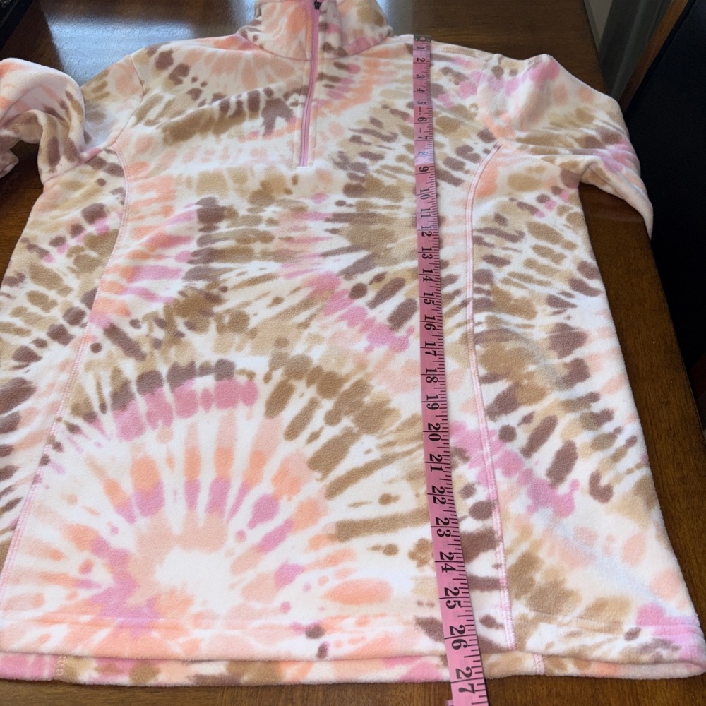 Lands' End Women's Medium 10-12 Lightweight Fleece Pullover Quarter Zip Tie Dye - Picture 8 of 9